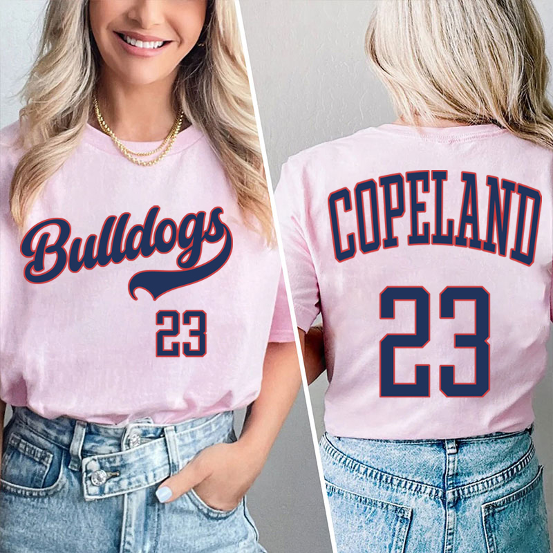 Personalized  Mascot And Your Number Simple Font Design Teacher Two Sided T-Shirt