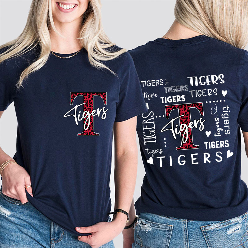 Personalized Leopard School Mascot Teacher Two Sided T-Shirt