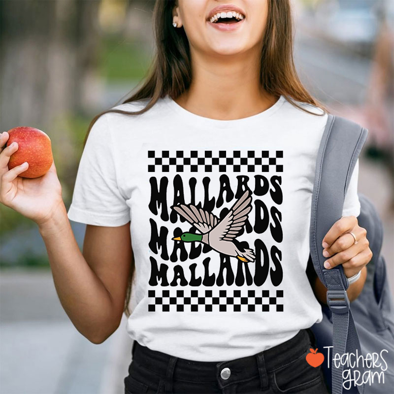 Personalized Mascot Black And White Plaid Teacher T-Shirt