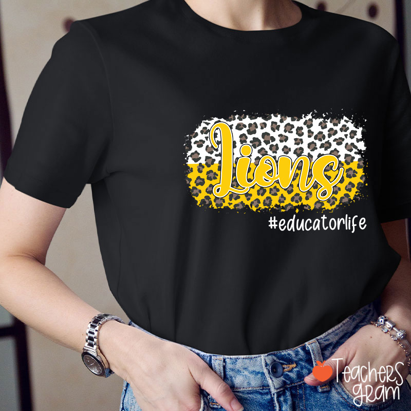 Personalized School Mascot And Hashtag Colorful Leopard Teacher T-Shirt