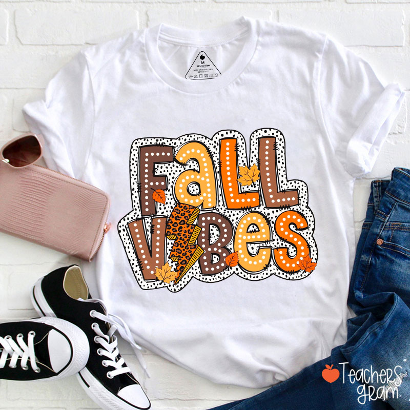 Fall Vibes Leopard Lightning Teacher T-Shirt