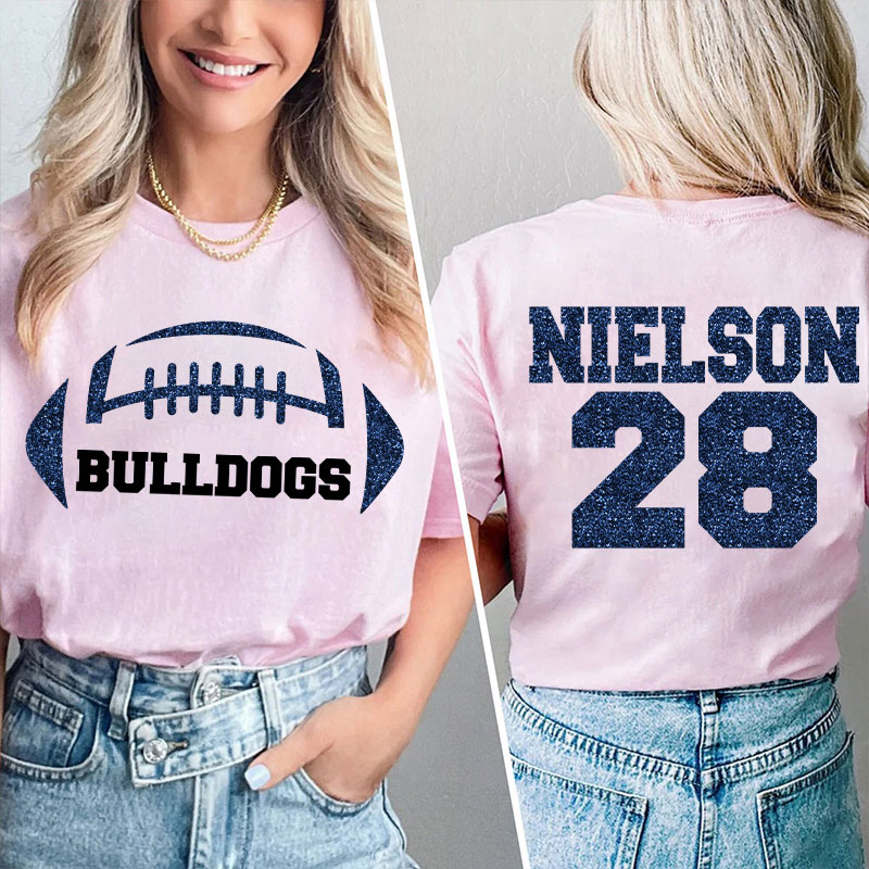 Personalized Mascot Name And Number Football Game Day Teacher Two Sided T-Shirt