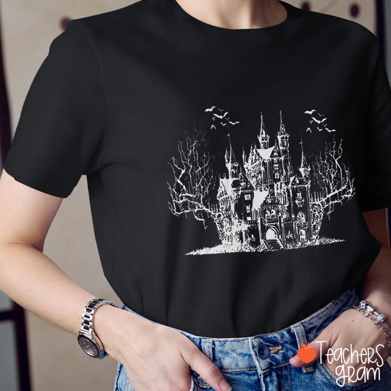 Horror House Dark Art Halloween Teacher T-Shirt