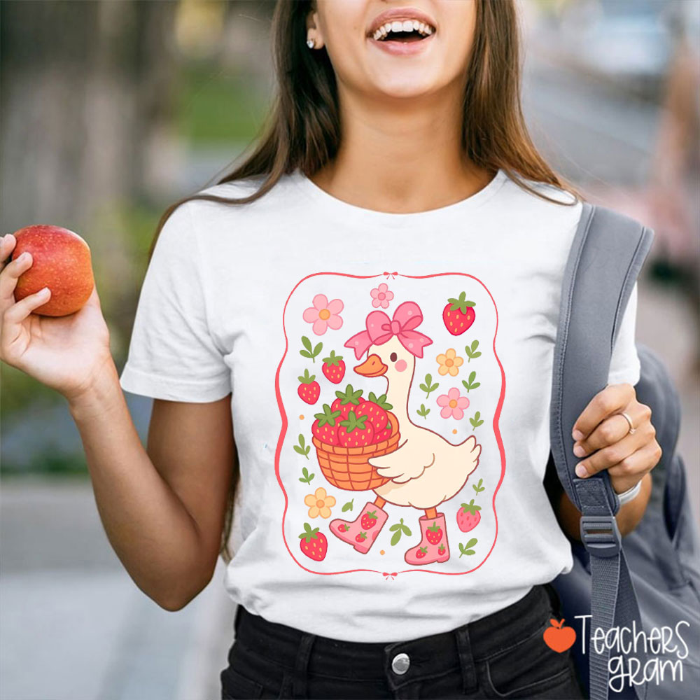 Cute Goose Strawberry Teacher T-Shirt