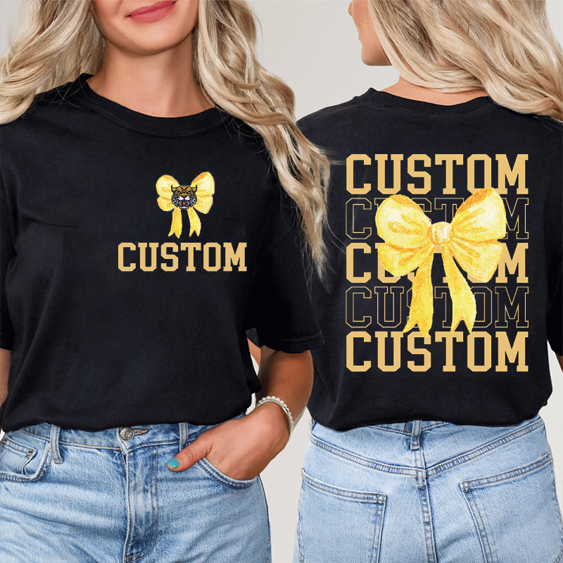Personalized Mascot Bow Ribbon Teacher Two Sided T-Shirt