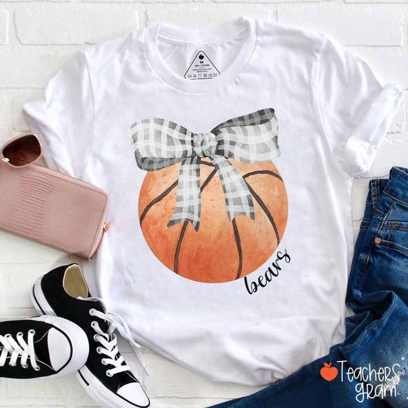 Personalized Mascot Coquette Checkered Bow Sport Teacher T-Shirt