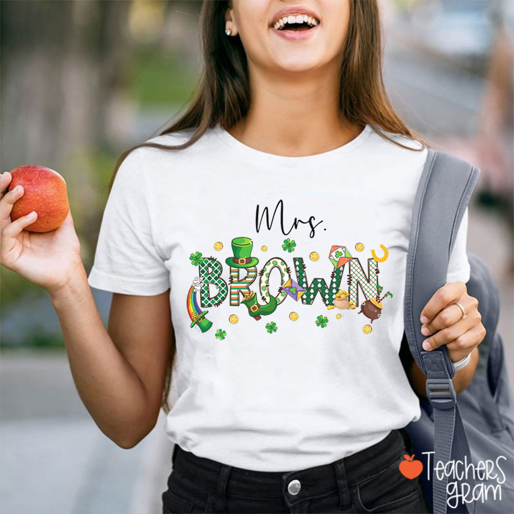 Personalized Name Celebrating St Patrick's Day Teacher T-Shirt
