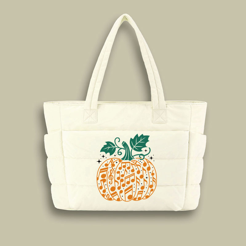 Music Note Pumpkin Teacher Puffy Tote Bag