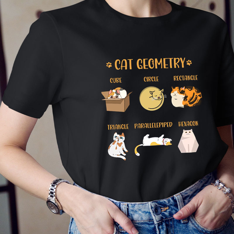 Cat Geometry Cute Cat Icon Teacher T-Shirt