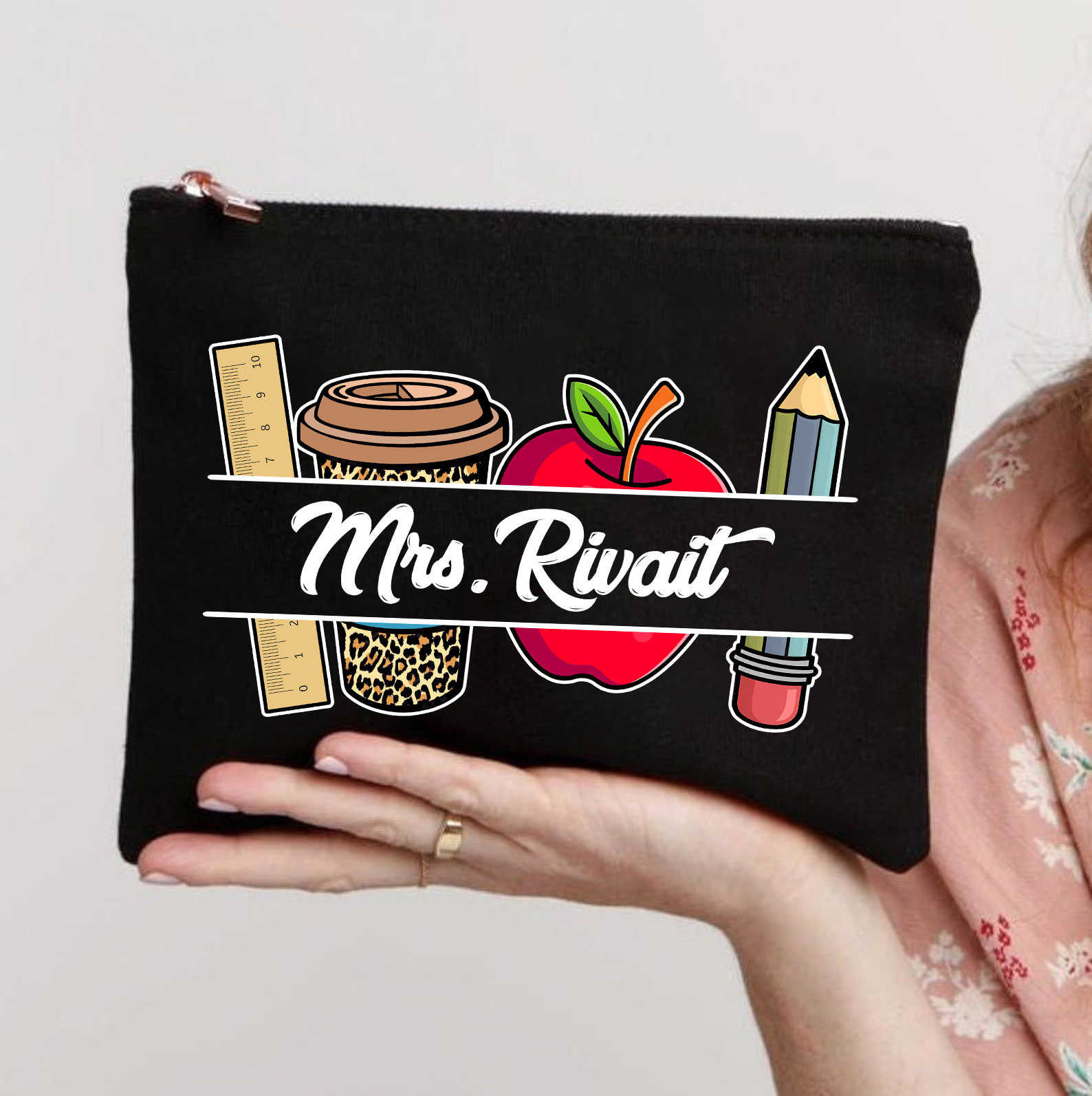 Personalized Pencil Ruler Teacher Name Teacher Makeup Bag