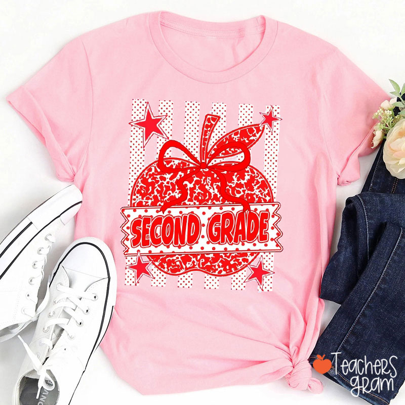 Personalized Stripe And Red Apple Teacher T-Shirt