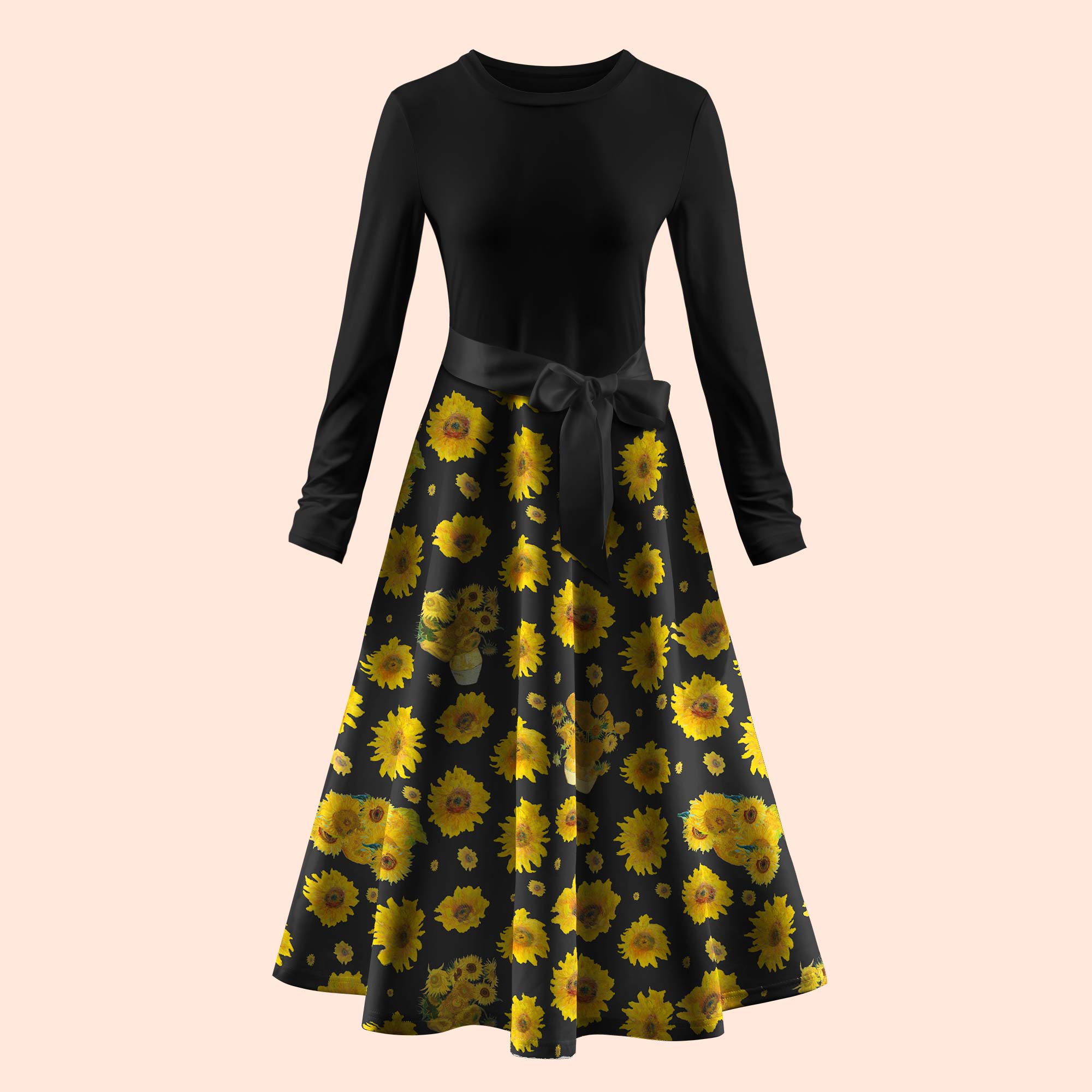 Art Sunflower Teacher Long Sleeve Dress