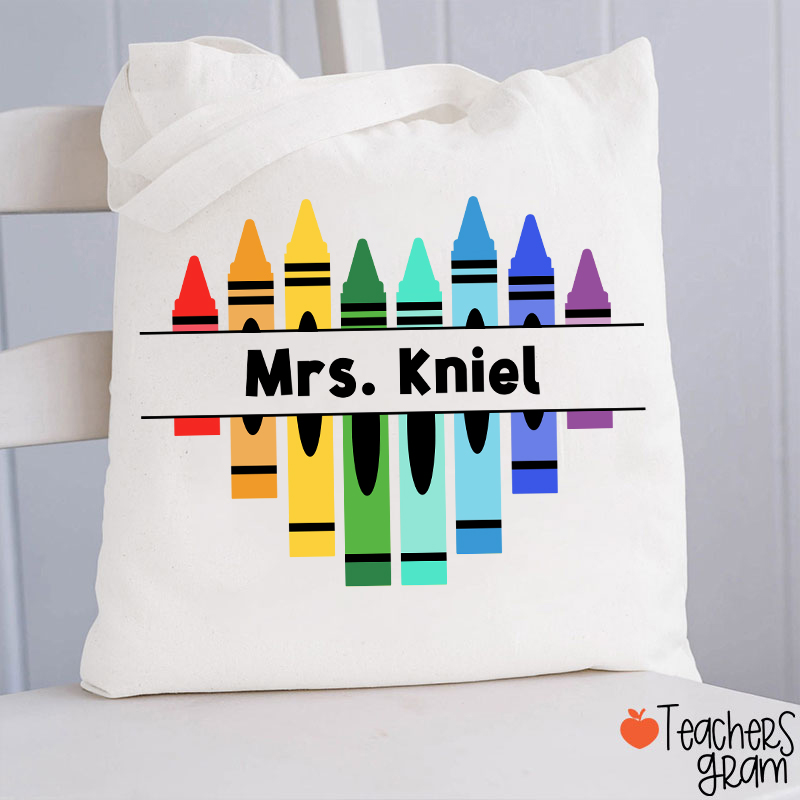 Personalized Name Colorful Crayons Teacher Tote Bag