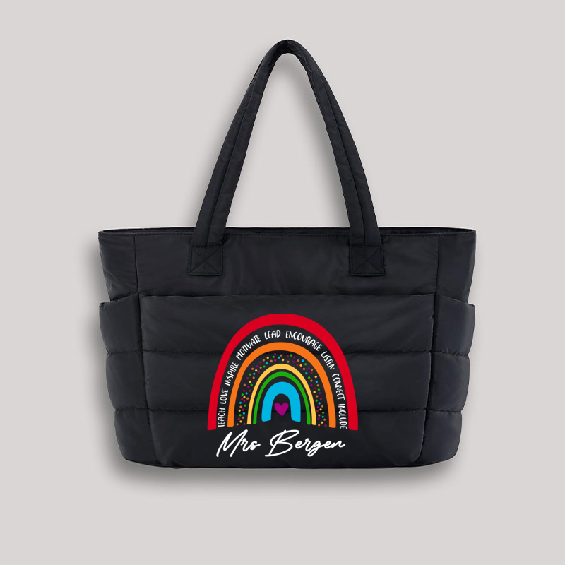 Personalized Pencil Ruler Teacher Name Teacher Puffy Tote Bag