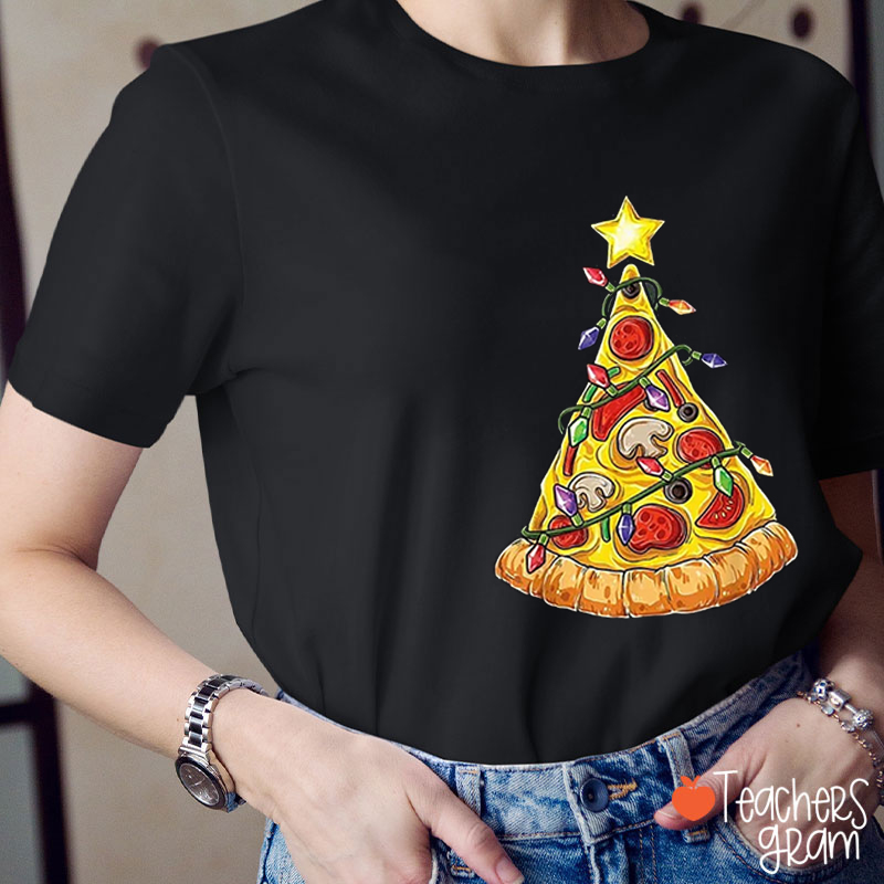 Pizza Christmas Lights Teacher T-Shirt
