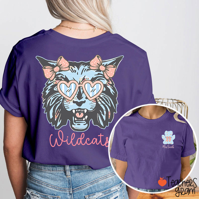 Personalized Mascot And Name Cute Coquette Bow Teacher Two Sided T-Shirt