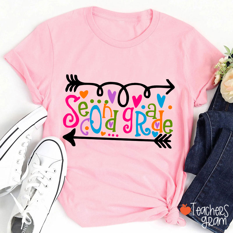 Personalized Grade Curly Font Teacher T-Shirt