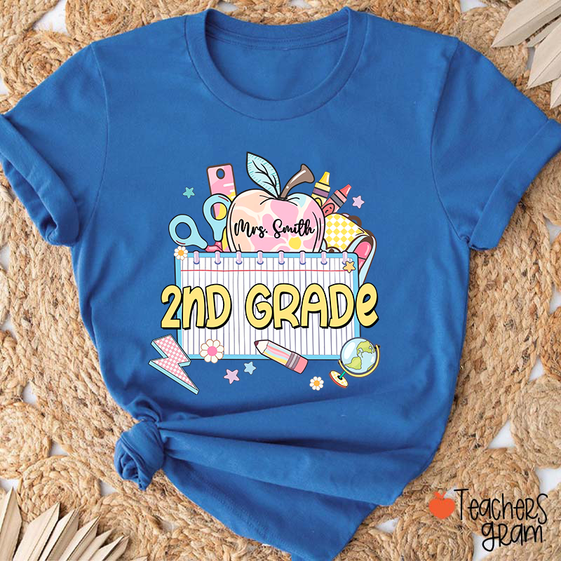 Personalized Grade And Name Apple Notebook Teacher T-Shirt