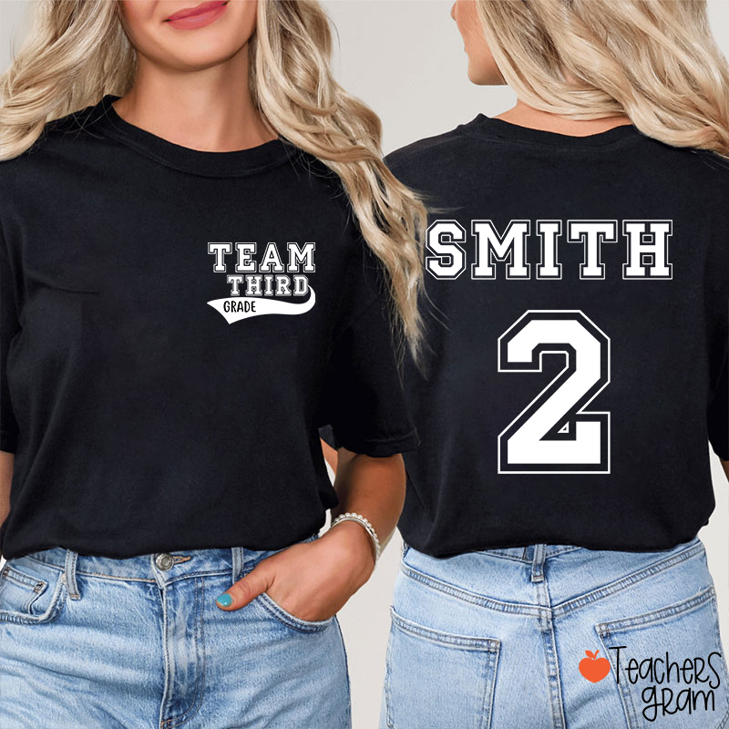 Personalized Retro Style Grade And Name Teacher Two Sided T-Shirt