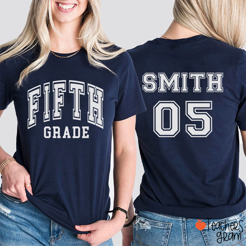 Personalized Grade And Name Simple Fonts Back To School Teacher Two Sided T-Shirt