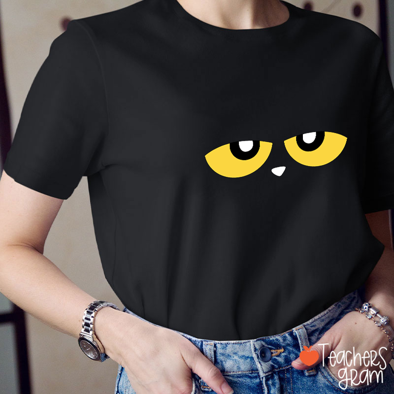 Cute Cartoon Blue Cat Eyes Teacher T-Shirt