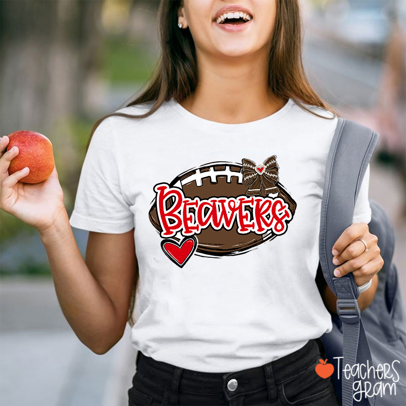 Personalized Mascot And Sport Love Heart Bow School Spirit Teacher T-Shirt