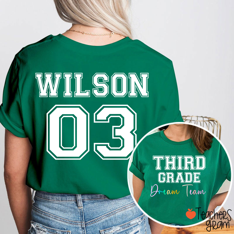 Personalized Grade Name Number Team Teacher Two Sided T-Shirt