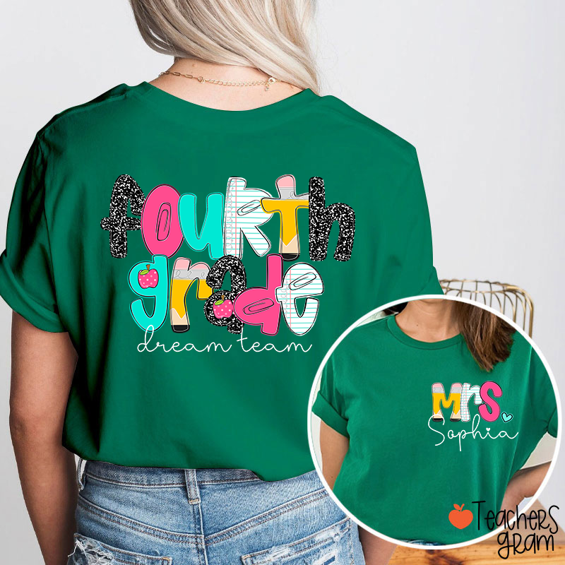 Personalized Grade And Name Pencil Notebook Teacher Two Sided T-Shirt