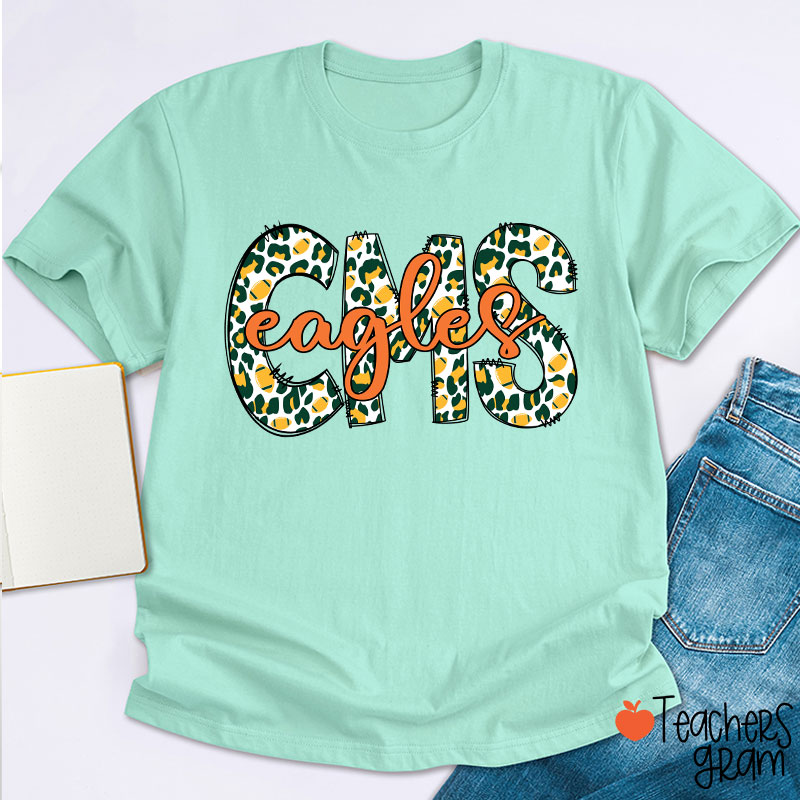 Personalized Mascot Leopard School Initials Teacher T-Shirt