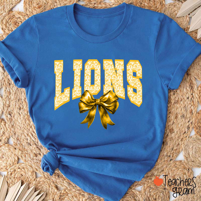 Personalized Mascot Toile Floral Coquette Bow Teacher T-Shirt