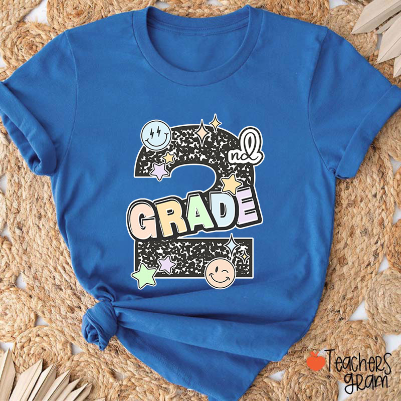 Personalized Grade Smiley Star Teacher T-Shirt