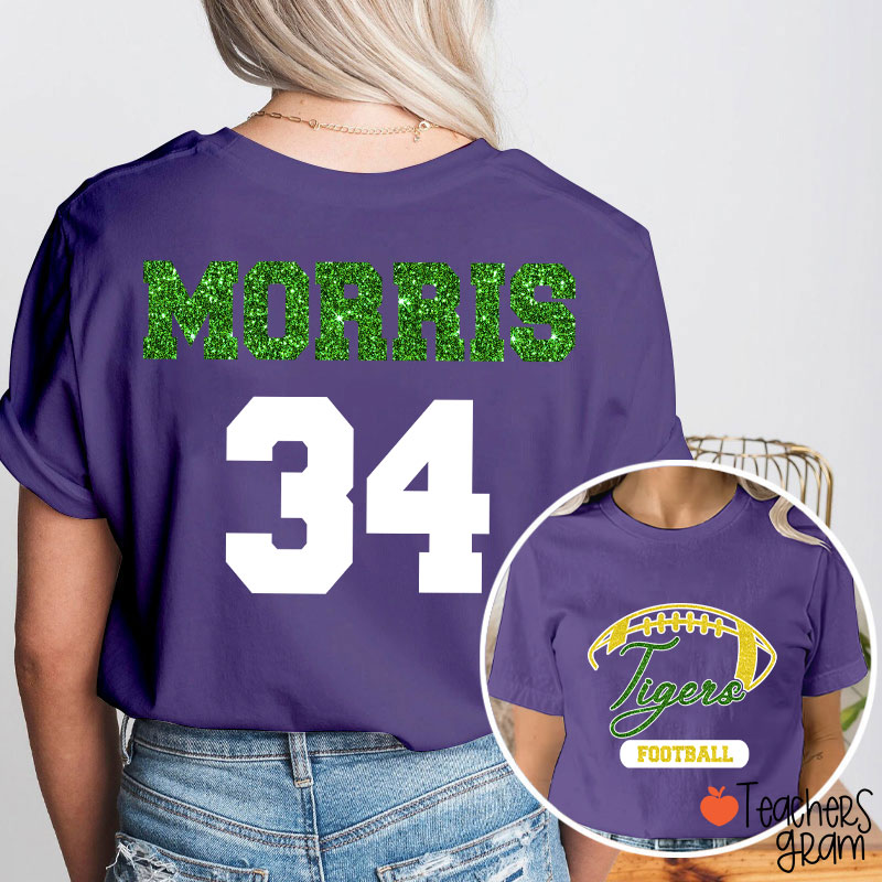 Personalized Mascot And Sport Imitation Glitter Teacher Two Sided T-Shirt