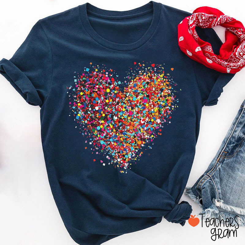 Confetti Heart Valentines Day Teacher T-Shirt
