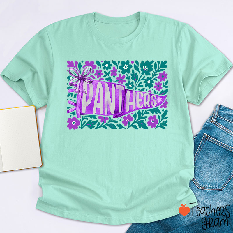 Personalized Mascot Pennant Flowes School Spirit Teacher T-Shirt