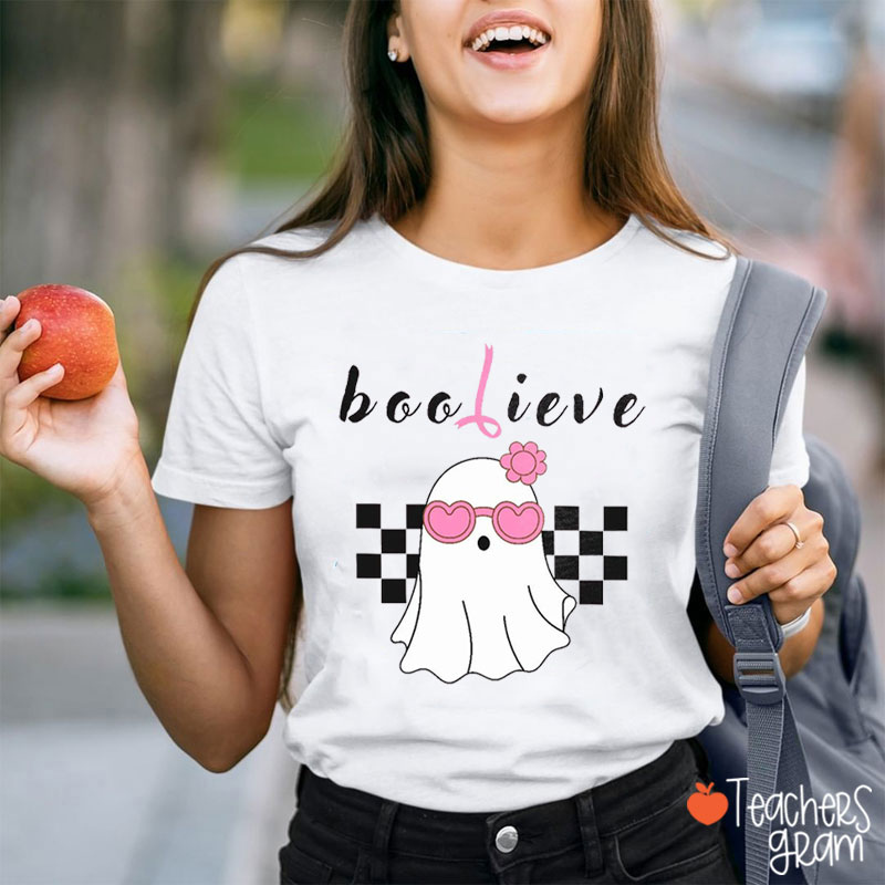Breast Cancer Boo Lieve Ghost Teacher T-Shirt