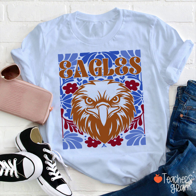 Personalized Mascot Floral School Spirit Game Day Teacher T-Shirt