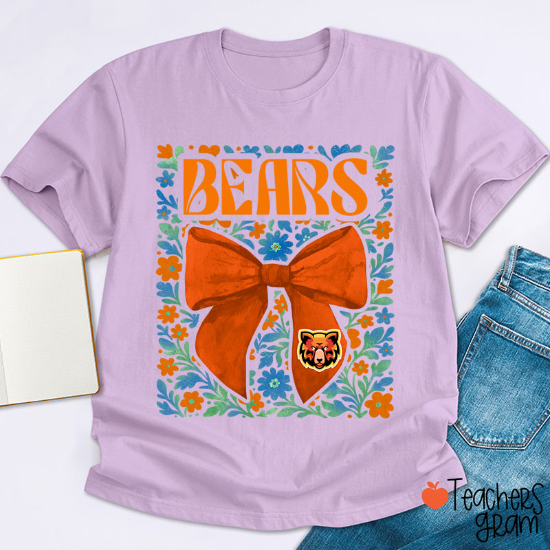 Personalized Mascot Floral Bow School Spirit Teacher T-Shirt
