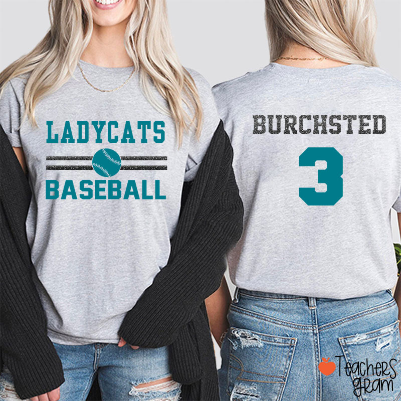 Personalized Mascot And Sport Imitation Glitter Teacher Two Sided T-Shirt