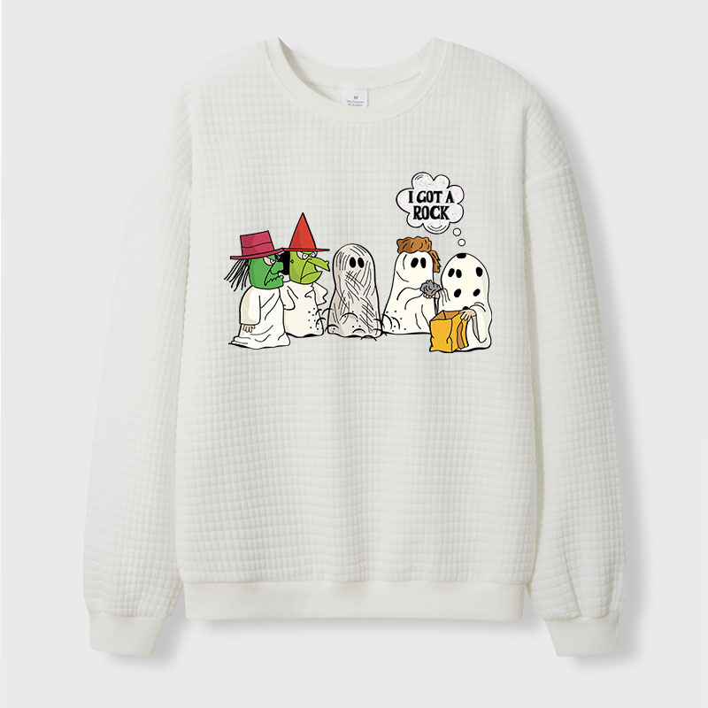 Halloween Cartoon Characters Funny Teacher Waffle Knit Sweatshirt