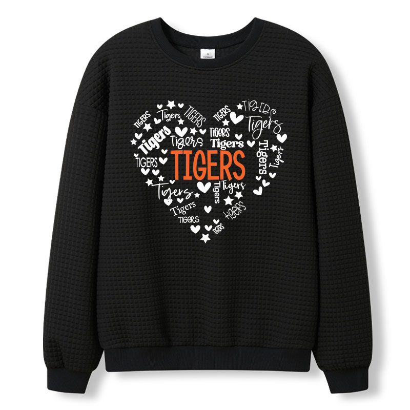 Personalized Mascot Heart Teacher Waffle Knit Sweatshirt