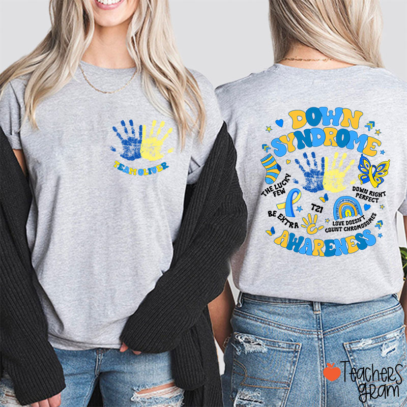 Personalized Name Down Syndrome Awareness Teacher Two Sided T-Shirt