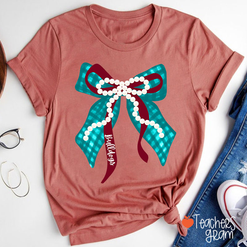 Personalized Mascot Pearl Bow Teacher T-Shirt