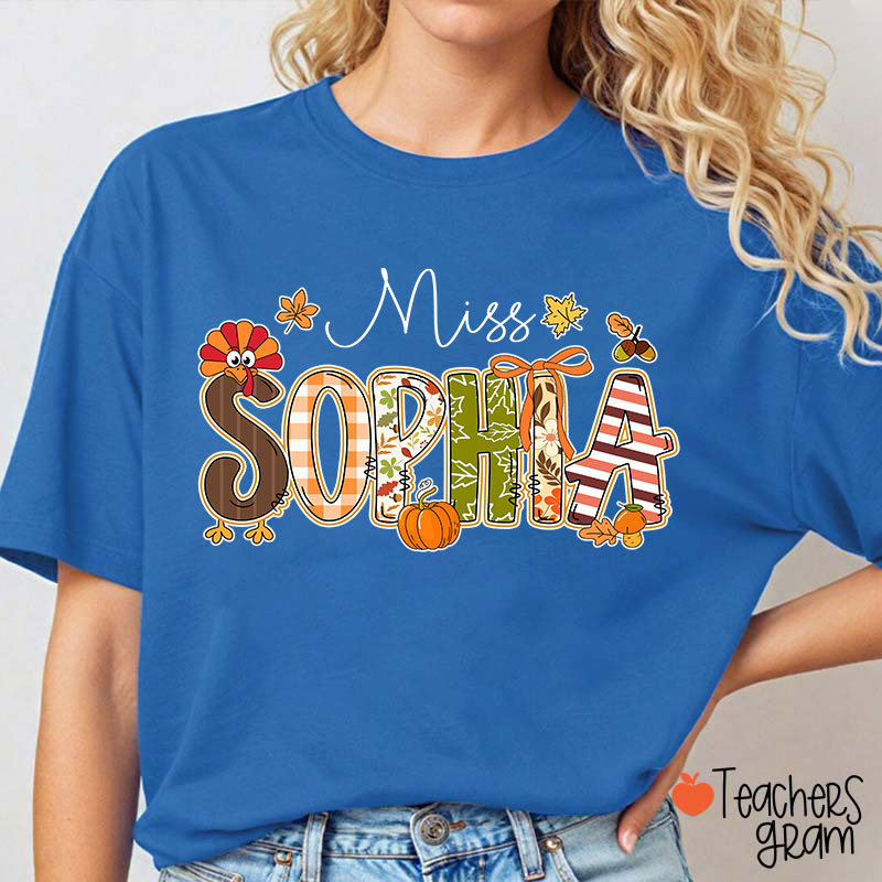 Personalized Name Turkey Season Teacher T-Shirt