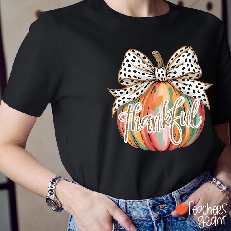Colorful Coquette Fall Pumpkin Teacher T-Shirt