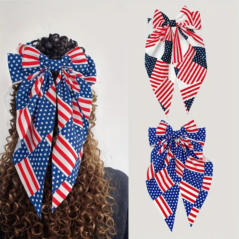 4th Of July American Flag Patriotic Hair Bow Clips