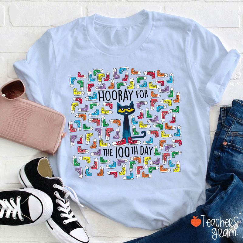 Shoes Cat Hooray For 100 Days Teacher T-Shirt