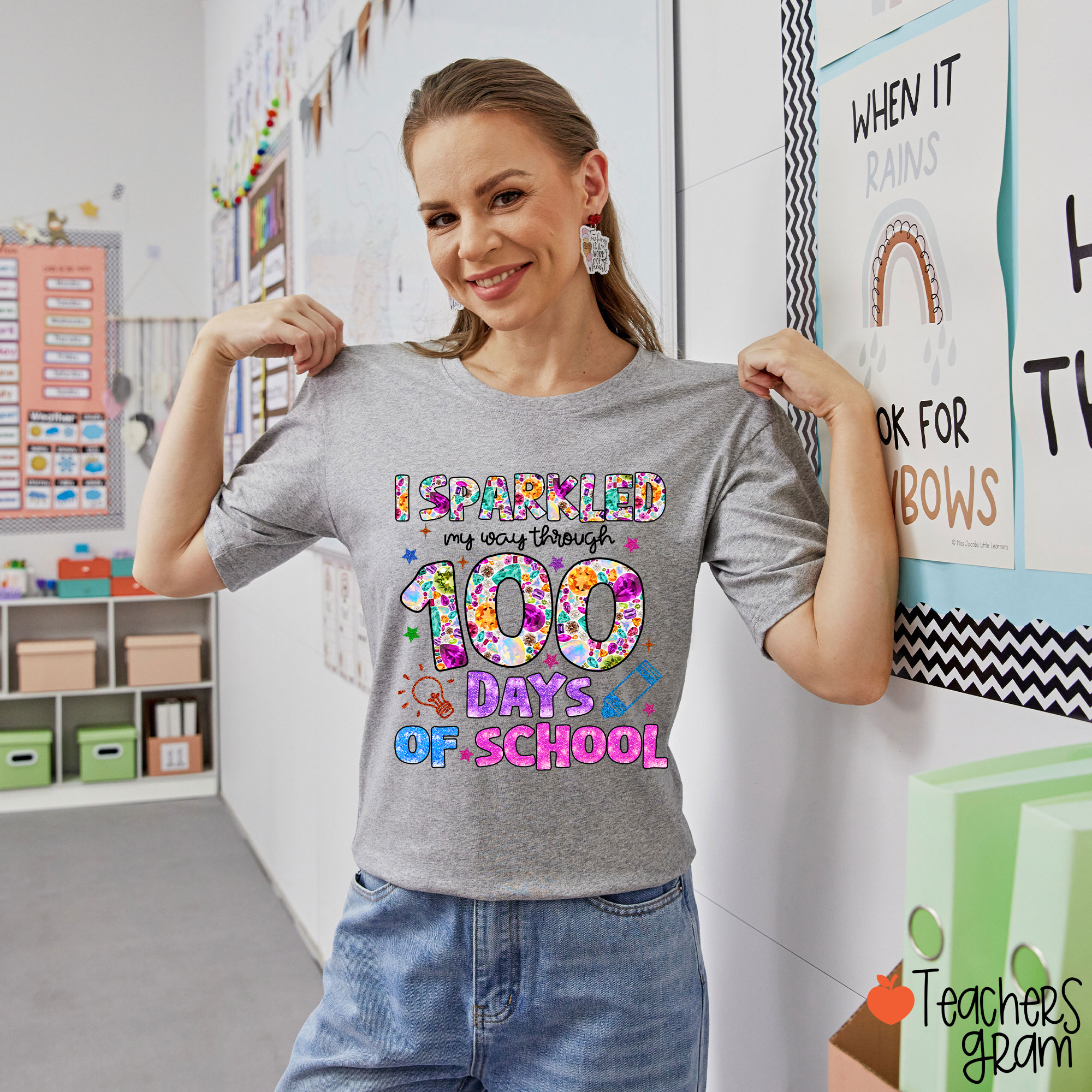 I Sparkled My Way Through 100 Days Of School Teacher T-Shirt
