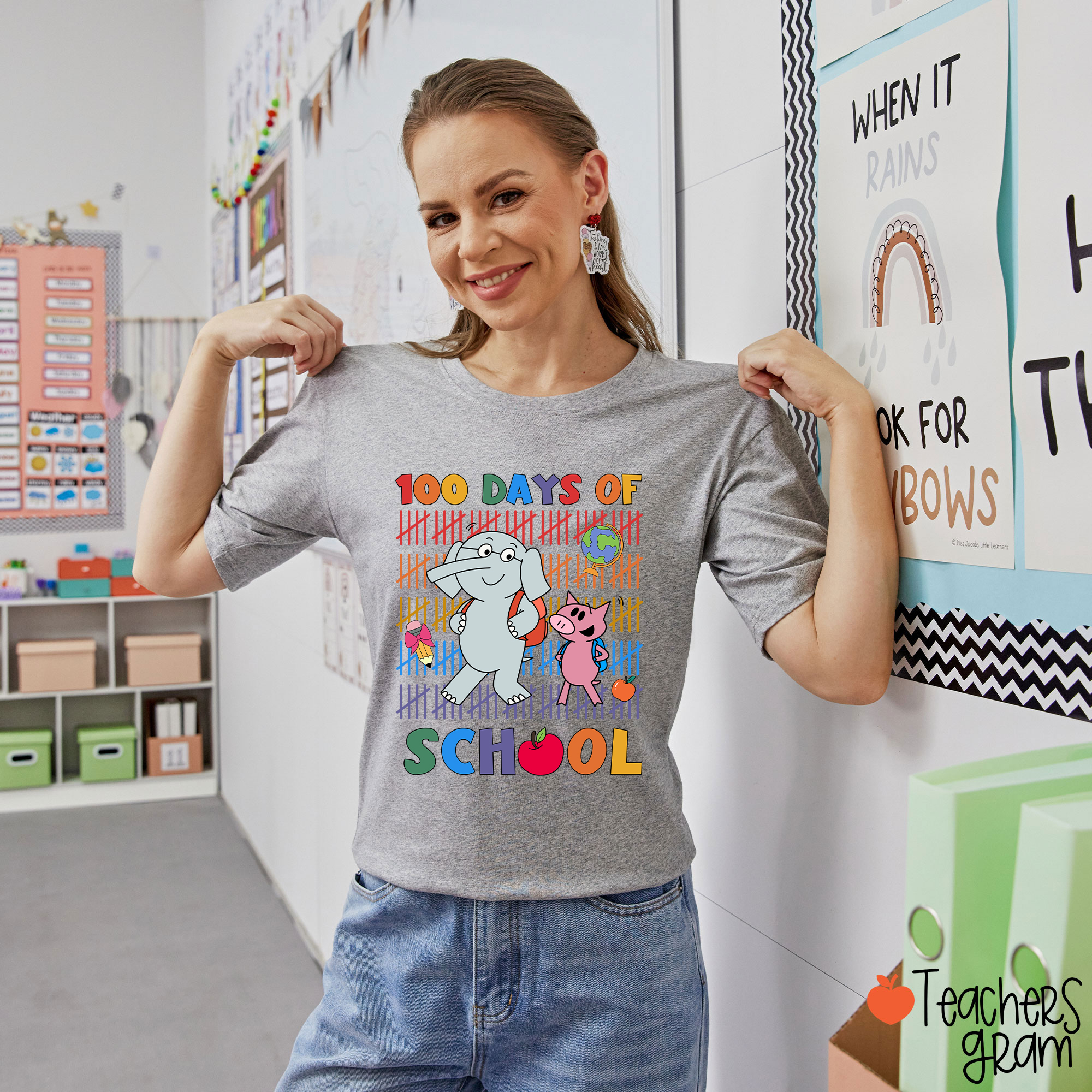 100 Days Of School Elephant Teacher T-Shirt