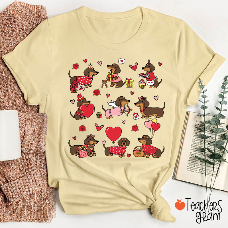 Dachshund Valentines Teacher T-Shirt