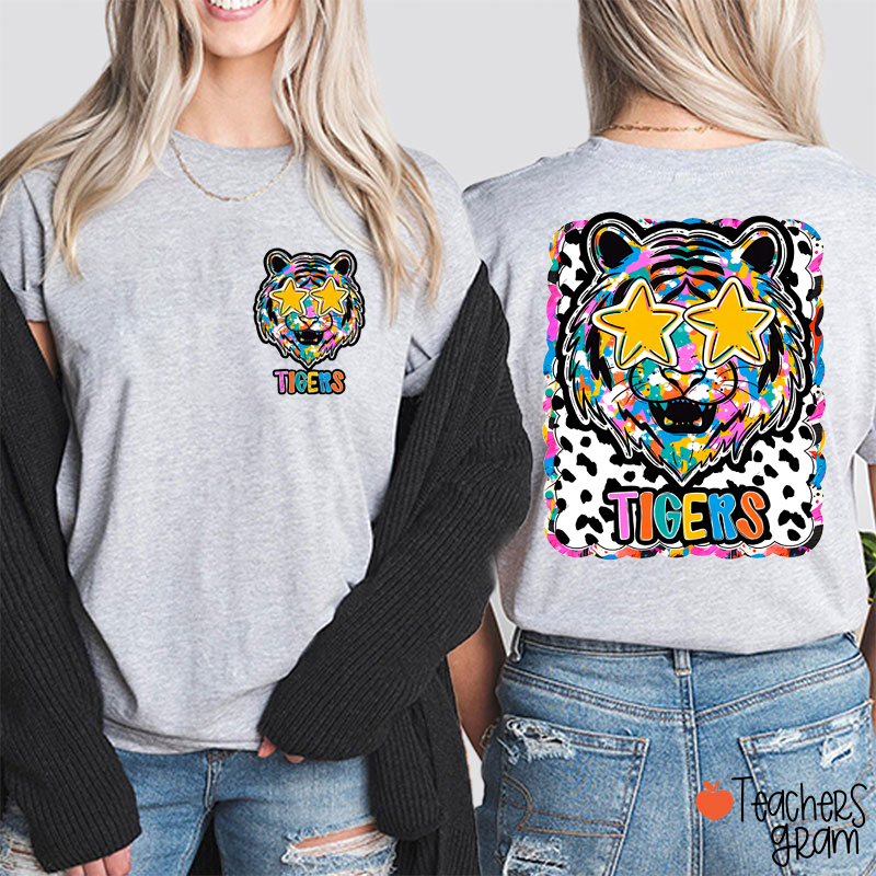 Personalized Mascot Graffiti Dotty Hand Drawn Style Teacher Two Sided T-Shirt